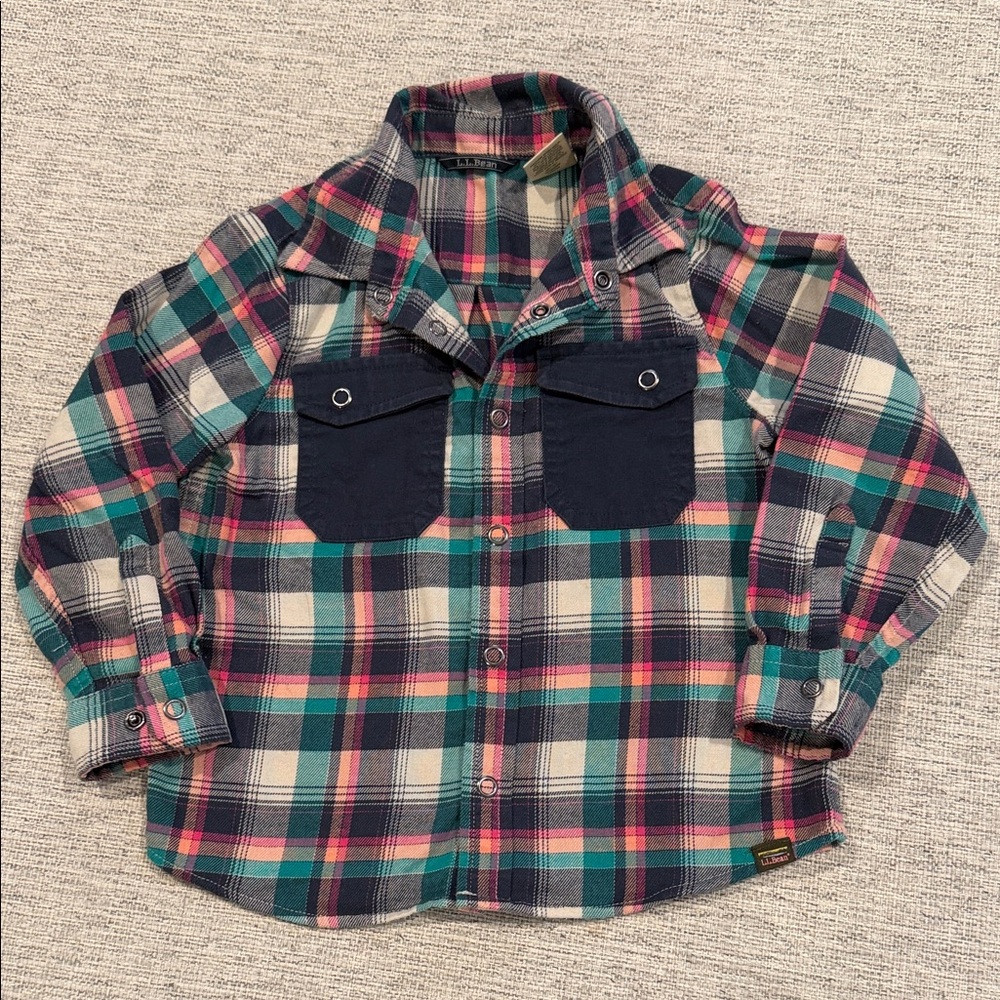 L.L. Bean Teal, Navy & Pink Plaid Button-Down Shirt